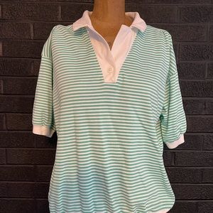Vintage 80s Green Striped Polo Pullover Preppy